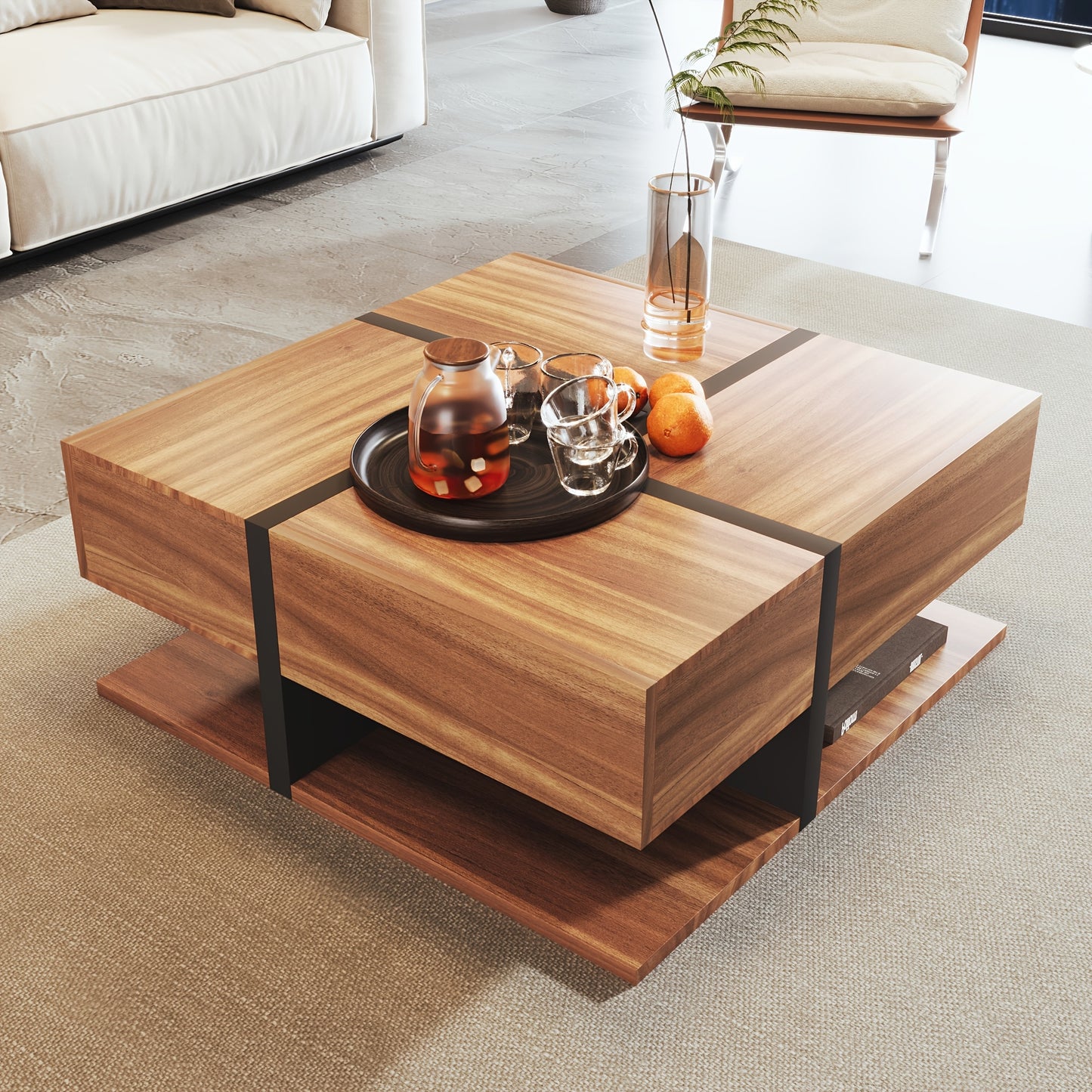ModuLuxe – Moderne Houten Salontafel met Verborgen Opberglades