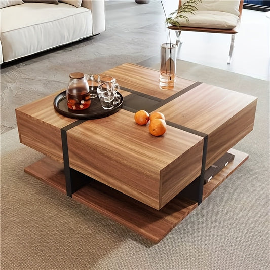 ModuLuxe – Moderne Houten Salontafel met Verborgen Opberglades